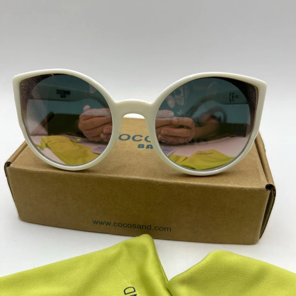 COCOSAND White Cateye Baby Sunglasses with Pink Strap